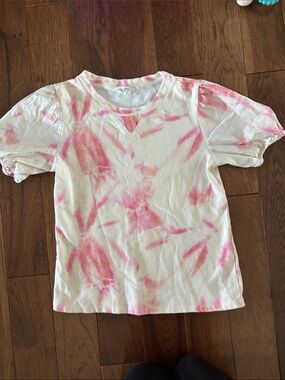 Candace Cameron Bure Pink & White Tie-Dye Short Sleeve Tee